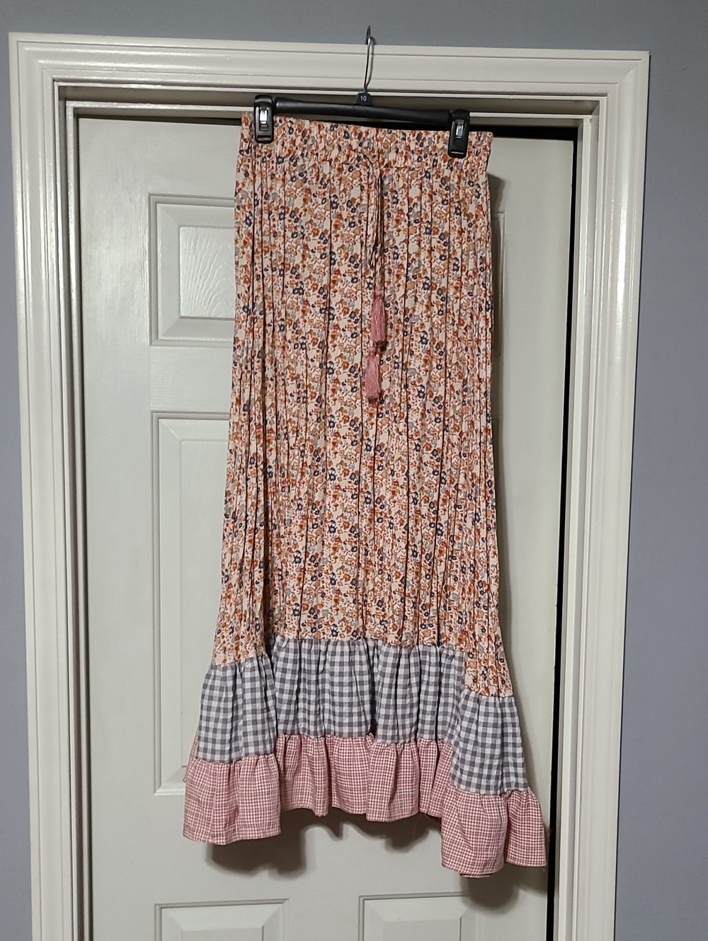 Easel Pink Floral & Gingham Tiered Maxi Skirt